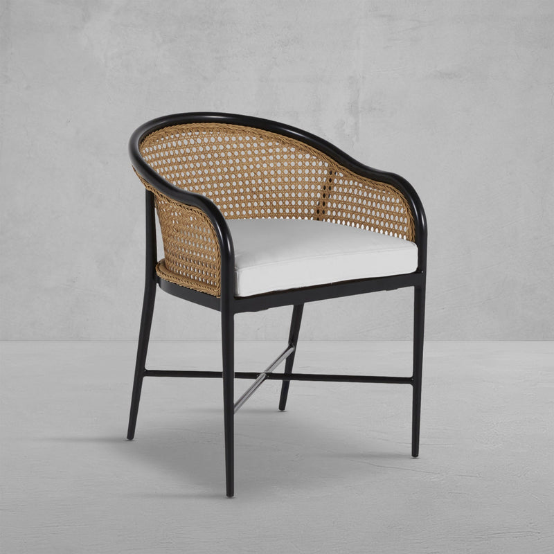 QS Havana Wicker Arm Chair, Midnight with Linen Snow Cushions