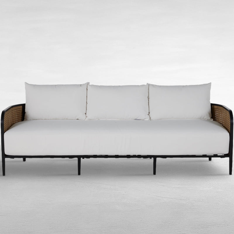 QS Havana Wicker Sofa, Midnight with Linen Snow Cushions