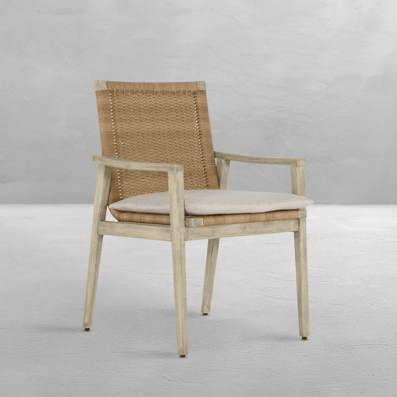 Pointe Wicker Teak Outdoor Dining Arm Chair