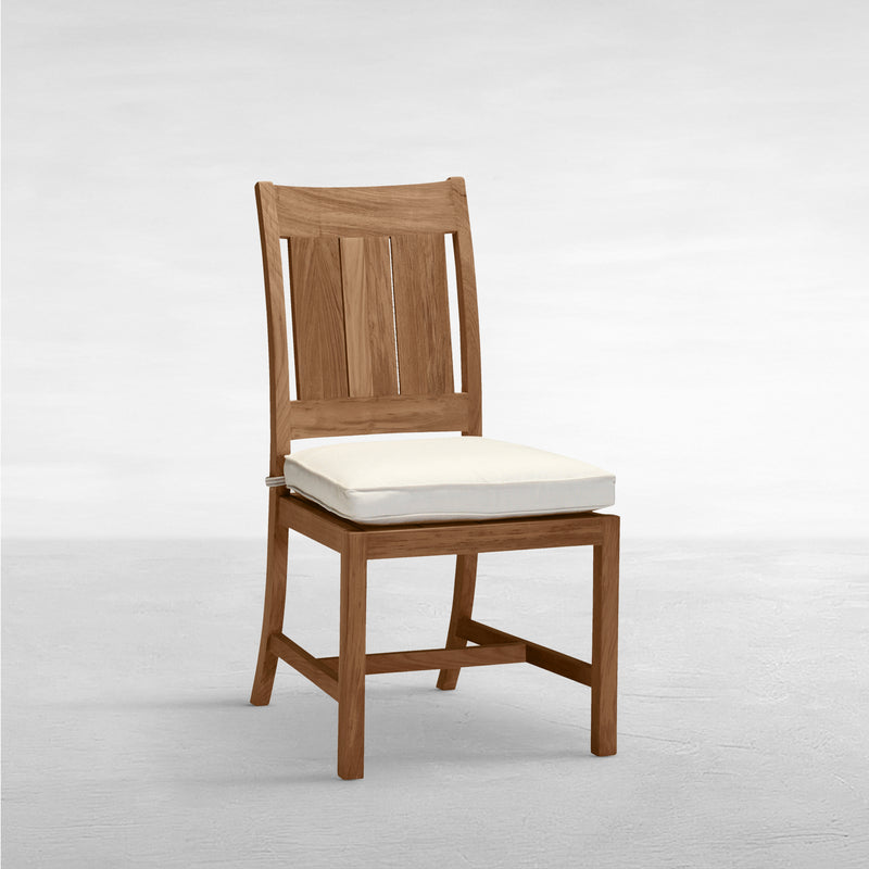 QS Croquet Teak Side Chair, Natural with Avila Navy Cushions